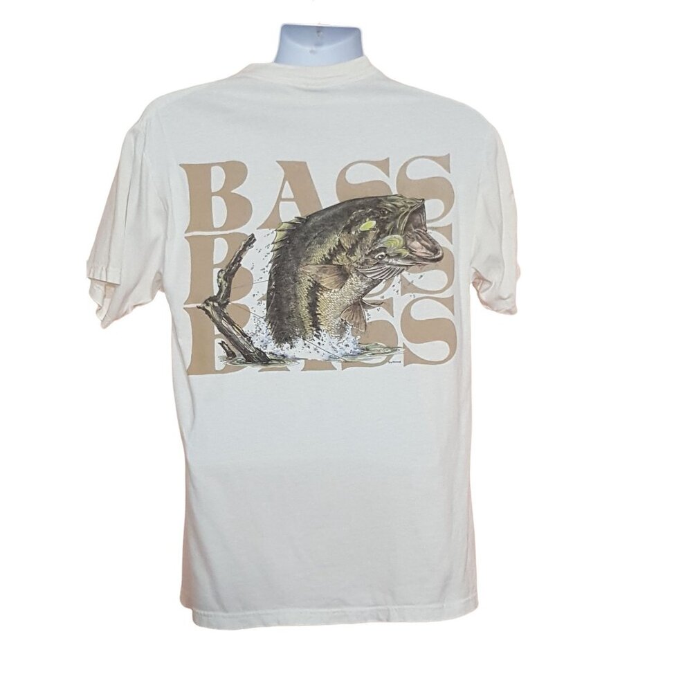 Vintage 90s Mens Short Sleeve T-Shirt M White Flying Fisherman Bass - Picture 3 of 7
